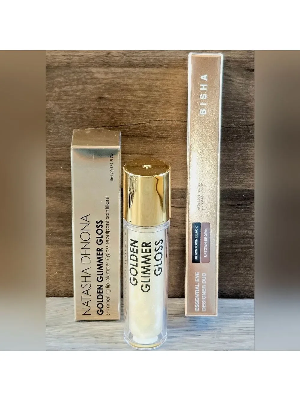 Natasha Denona Golden Glimmer Gloss & BISHA Essential Eyeliner BLACK NEW